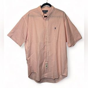 POLO Ralph Lauren Men Large Peach Gingham Blake Button Down Cotton Oxford Shirt